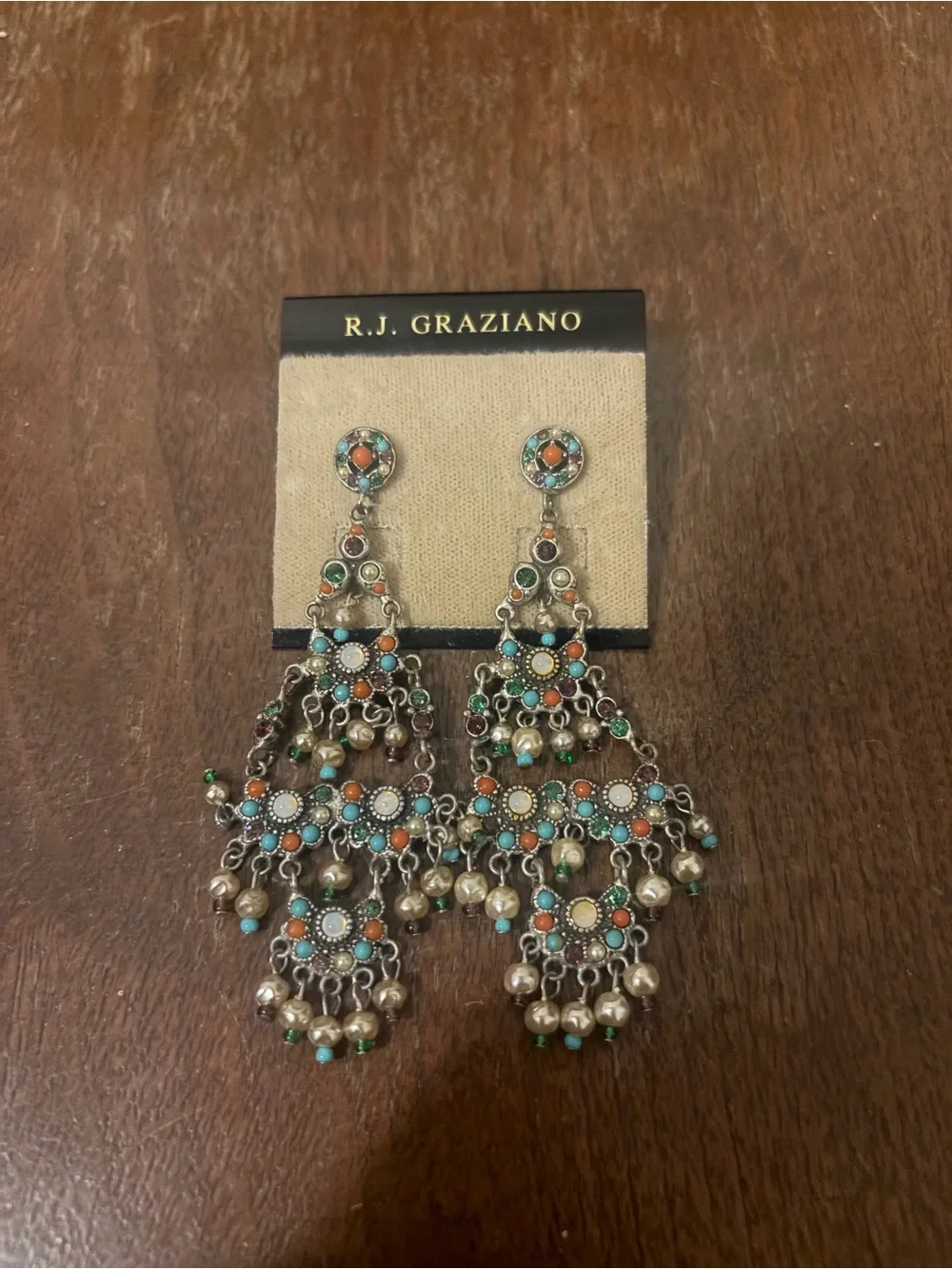 R.J. Graziano Multicolor Beaded Chandelier Earrings
